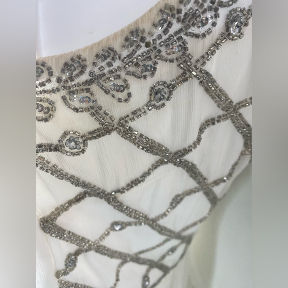 Adrianna Papell 14 Illusion White and Silver Beaded Maxi Dress - Picture 9 of 10